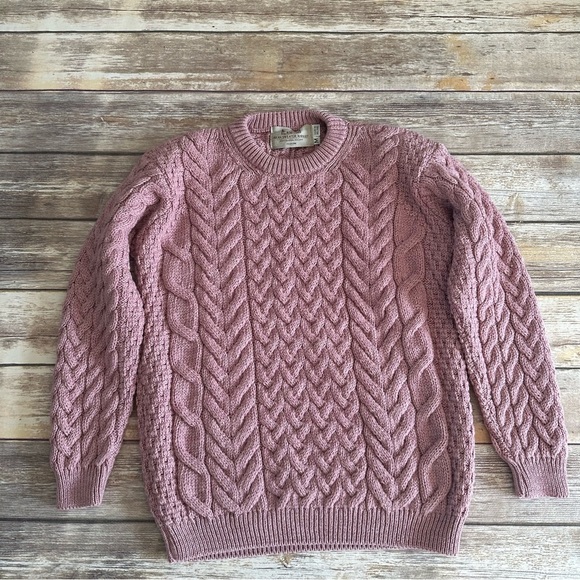 New Aran Sweater Market Ireland Chunky Wool Mauve Pink M - Picture 2 of 4